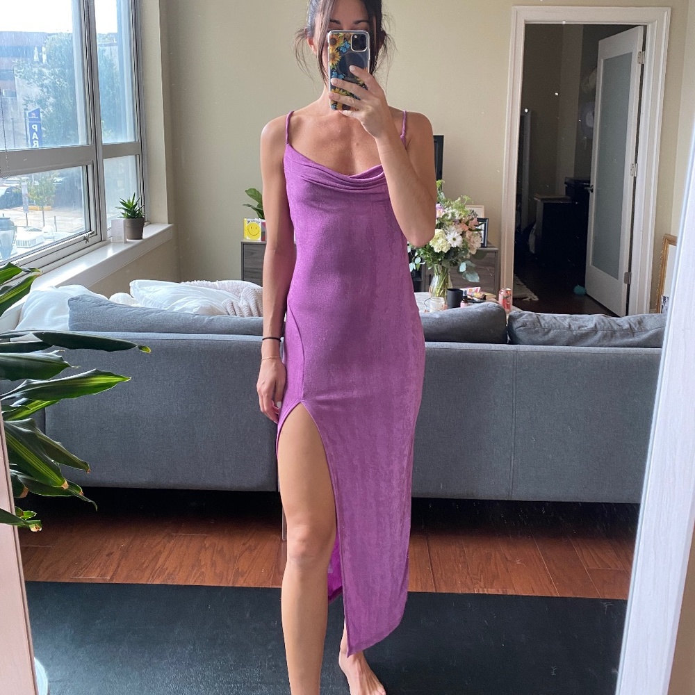 SHE IS US Slinky Slip Dress - Grape (Size: XS)